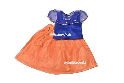 Orange & Blue Designer Pavadai Set Kids Lehenga Indian Lehenga Ethnic Wear • $31.68