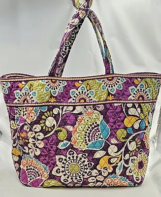 Vera Bradley Purple Floral Plum Crazy Extra Large Open Tote Carry All Bag EUC • $39.99