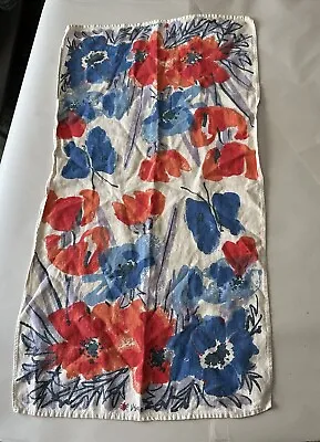 Vtg Vera Neumann Tea Towel Kitchen Linen Mod Floral Flowers Tulip Poppy Red Blue • $23.99