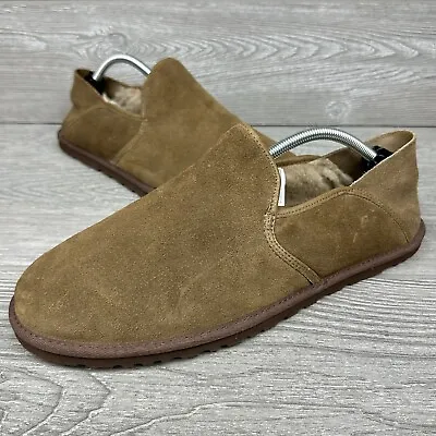 UGG #1013485 Cooke Brown Suede Leather Slippers Shearling Lined Men's Size 13 US • $25