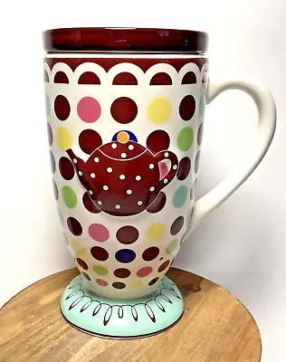 GORHAM Merry Go Round Mug   POLLY PUT THE KETTLE ON  Polka Dot Footed With Lid • $17.99