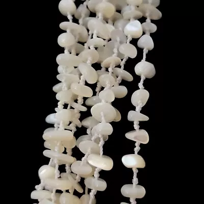 8 Strand Mother Of Pearl Necklace Polished Shell Chips Hand Knotted Vintage MOP • $38