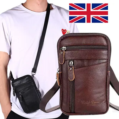 Men Leather Waist Phone Bag Pack Belt Fanny Shoulder Crossbody Bag Pouch • £7.88