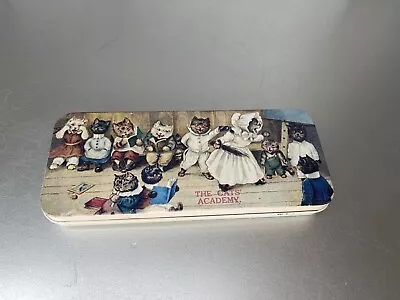 Vintage Metal Pencil Box Tin The Cats’ Academy 7in X 3in Multicolor • $18.04