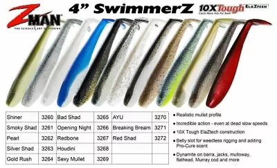 Brand New - Zman 4  Inch SwimmerZ Soft Plastic Fishing Lure Z Man Zman Swimmers • $17.62