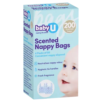 BabyU Scented Nappy Bags 4 X 50pk (200 Total) Convenient Disposable Baby U • $14.29