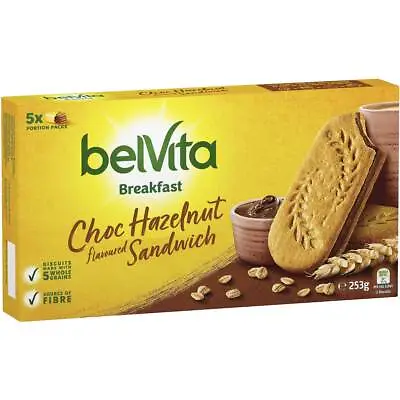 Belvita Chocolate Hazelnut Sandwich Breakfast Biscuits 5 Pack 253g • $15