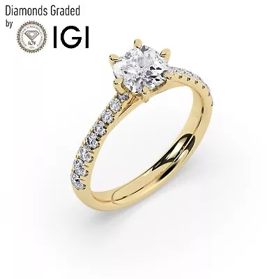 IGI1.00 CT Solitaire Lab-Grown Cushion Diamond Engagement Ring18K Yellow Gold • £1130
