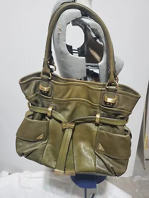 B. Makowsky Purse Army Green Pebbled Leather Handbag W/ Gold Brush Hardware EUC • $52.99