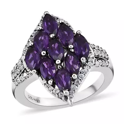 2.75ctw Moroccan Amethyst & Zircon Ring Platinum Plated Size 8 • $38