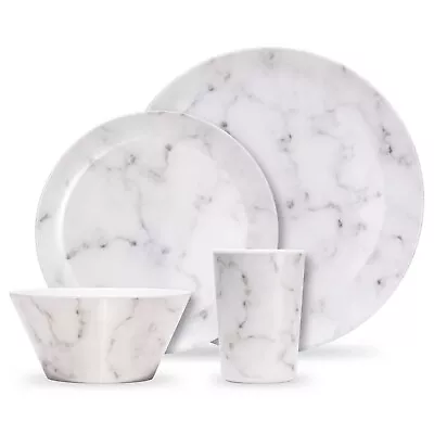 16Pc Melamine Dinnerware Set Marble Print Dishwasher Safe Tableware VonShef • £24.99