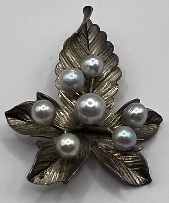 Vtg MING’S Hawaii Honolulu Pearl Sterling Silver Brooch Pin Tropical Leaf~MW • $225.88