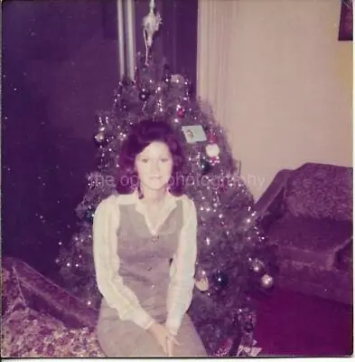 FOUND PHOTOGRAPH Color CHRISTMAS GIRL Original TREE Snapshot VINTAGE JD 19 17 E • $14.40