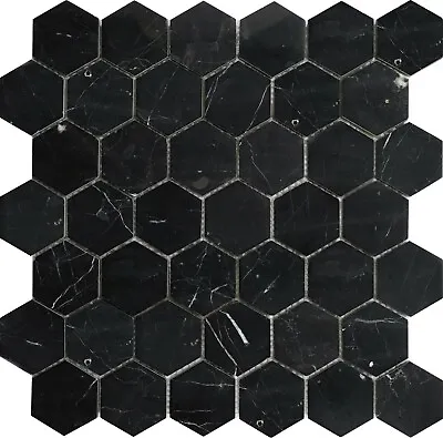 Simple Tile Marble Mosaic Tile  2 X2  Hexagon Collection  Nero Marquina Polished • $6.99