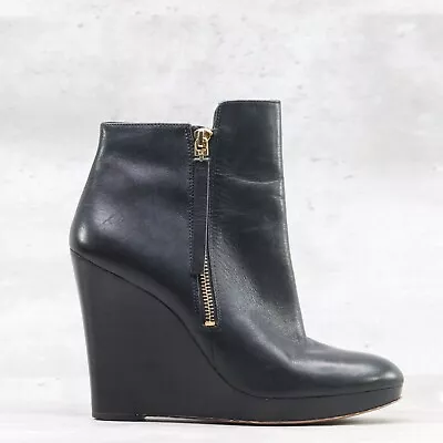 Michael Kors Womans Size 9M US Black Leather Wedge Heel Ankle Boots Booties • $39.99