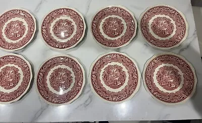 Set Of 8 Masons Patent Ironstone Vista Red Plates 10 1/2” • £120