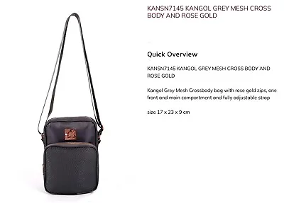 Kangol Grey Mesh Detail Crossbody Bag Rose Gold Accents - New • £14.99