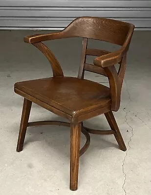 Vintage Mid Century Oak Wood Banker Office Desk Armchair High Point Gunlocke Era • $450