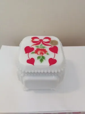 Westmoreland Milk Glass Jewelry Trinket Box Red Hearts Flower • $14.50