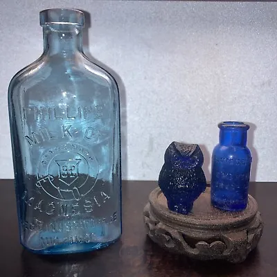 Vintage Cobalt Blue Glass Medicine Bottles Owl-Phillips-bromo -seltzer 3 Items • $45