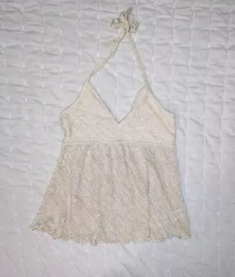 GUESS Top Small Knit Halter Top Gold Tan Summer Top Cochet Vintage Y2K • $19