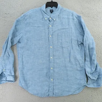 J Crew Shirt Mens XL Blue Linen Button Up Long Sleeve Slim Fit • $24.95