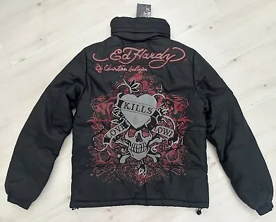 Authentic RARE Vintage Ed Hardy Mens Leather Padding Biker Jacket Sz Small • $999.99