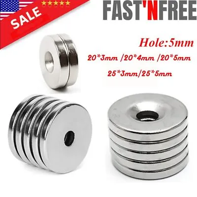 Countersunk Ring Round Disc Strong N35 Magnets Rare Earth Neodymium W/ Hole 5mm • $8.27