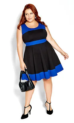 $50 • Buy City Chic Womens Plus Size Retro Splice Midi Dress Sleeveless - Cobalt