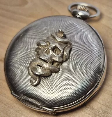 Antique Memento Mori Pocket Watch Silver 84 Skull And Snake • $299