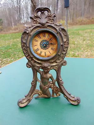 Vintage Victorian Figural WESTERN Key Wind Mantel Clock USA 9 1/2  Tall • $45