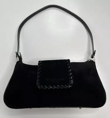 Vintage Tiffany & Fred Handbag Black Suede Leather Magnet Snap Zip Small Luxury • $38