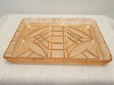 £12 • Buy Vintage Salmon  Pink Pressed Glass Dressing Table  Tray Approx 10.5 X 9 