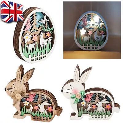 Led Light Rabbit Easter Decorations Table Decor Eggs Easter Easter Wooden Crafts • £6.88