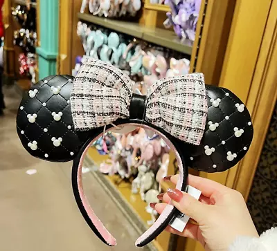 Authentic Disney Park Black Tweed & Pearl Minnie Mouse Ear Headband Disneyland • $28.85