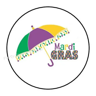 30 Mardi Gras Umbrella Envelope Seals Labels Stickers Party Favors 1.5  Round • $2.49