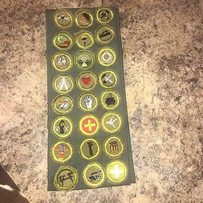 Vintage Original BSA Boy Scout Green Sash With 24 Merit Badges Patches • $49.99