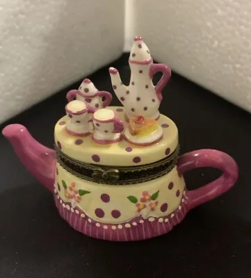 Vintage Porcelain Miniature Tea Pot Pink Trinket • $20