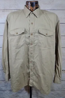 Vintage 50s  S. Appel & Co Sanforized Khaki Work Shirt Mens XL Distressed • $28