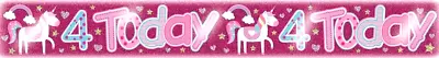 4th UNICORN BANNER - BIRTHDAY PARTY DECORATION -  Age 4 -  PINK Girl Fourth • £2.29