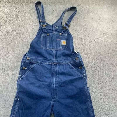 Carhartt Overalls Mens 34x34 Bibs R07 DST Dark Wash Farming Jeans Denim Clean • $49.95