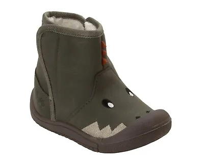 £12.95 • Buy Boys Khaki Croc Theme Faux Fur Lined Casual Hi Top Walking Boots Shoes Size 4-9