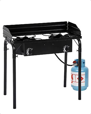 Double Burner Gas Propane Cooker Outdoor Camping Stove Stand BBQ Grill 31 X16  • $104.99