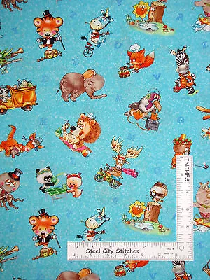 Animals Octopus Panda Cat Aqua Cotton Fabric Animal Friends SPX #26390 - Yard • $10.98