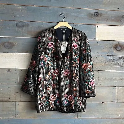 NWT Zara Special Embroidery Sequins Peacock Floral Blazer Jacket SM • $89
