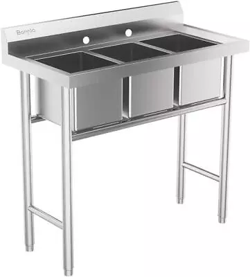 3-Compartment Stainless Steel Utility Sink For Restaurant Utility Room Silver • $209.99