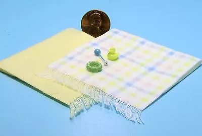 Dollhouse Miniature Yellow Baby Blankets Rubber Ducky Rattle And Teether  CH602Y • $3.59