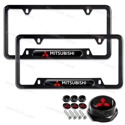 For 2PCS MITSUBISHI Black License Plate Frame Stainless Steel W/ Caps Bolt Screw • $25.99