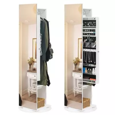 65 H Full Length Mirror With Storage 360° Swivel Jewelry Cabinet With LED Lights • $136.99