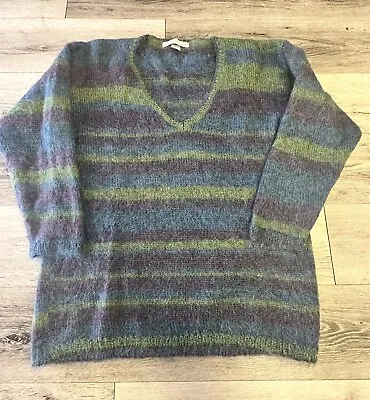 Vintage The Limited Sweater Size M/L Mohair Fuzzy Striped V Neck 90s Stripes • $25